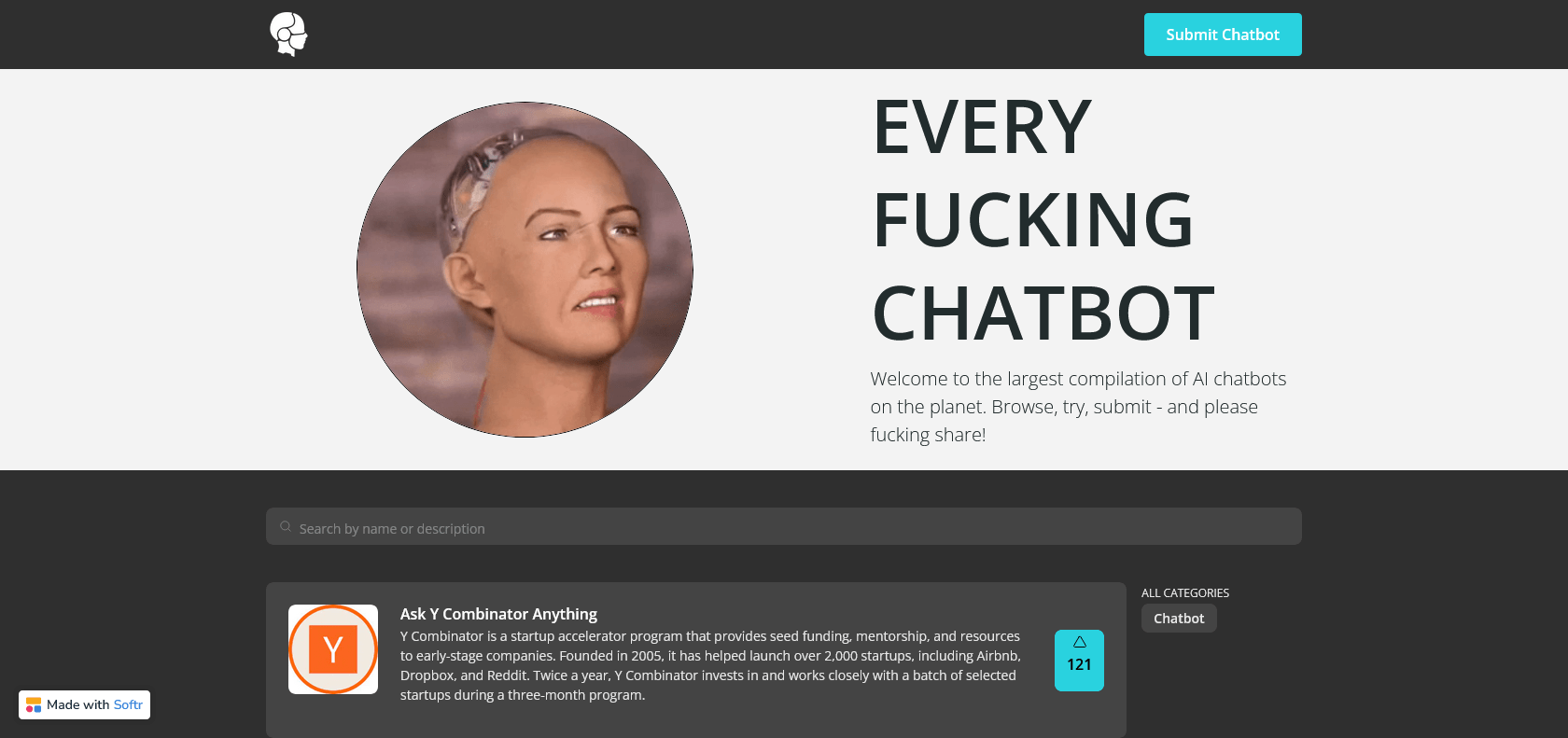 Screenshot of Every Chatbot Website