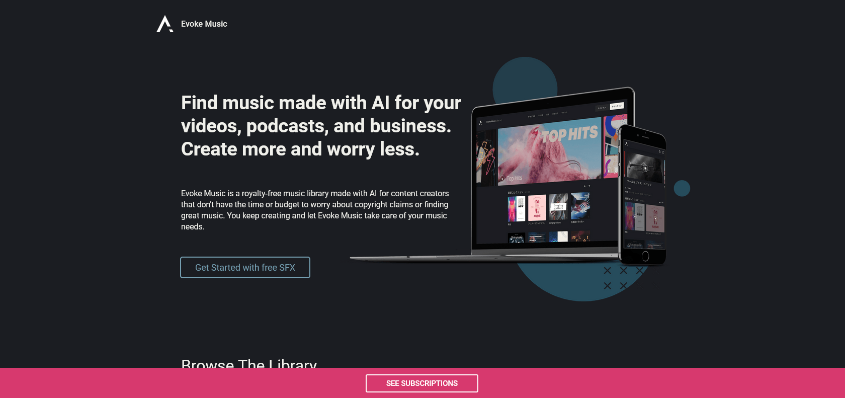 Screenshot of Evoke Music Website