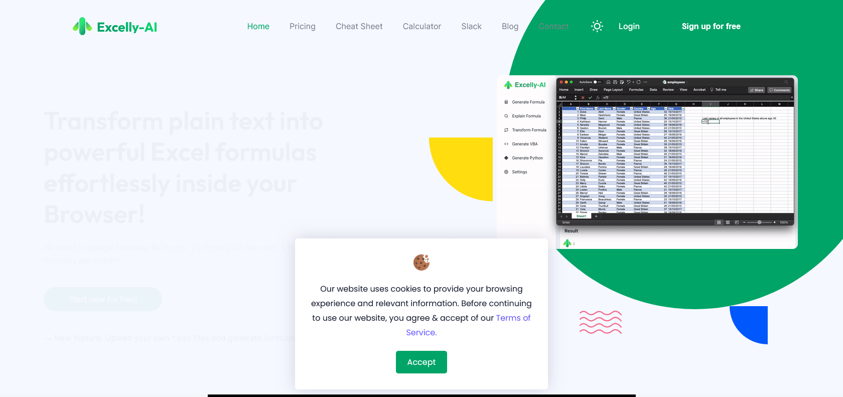 Screenshot of Excelly-AI Website