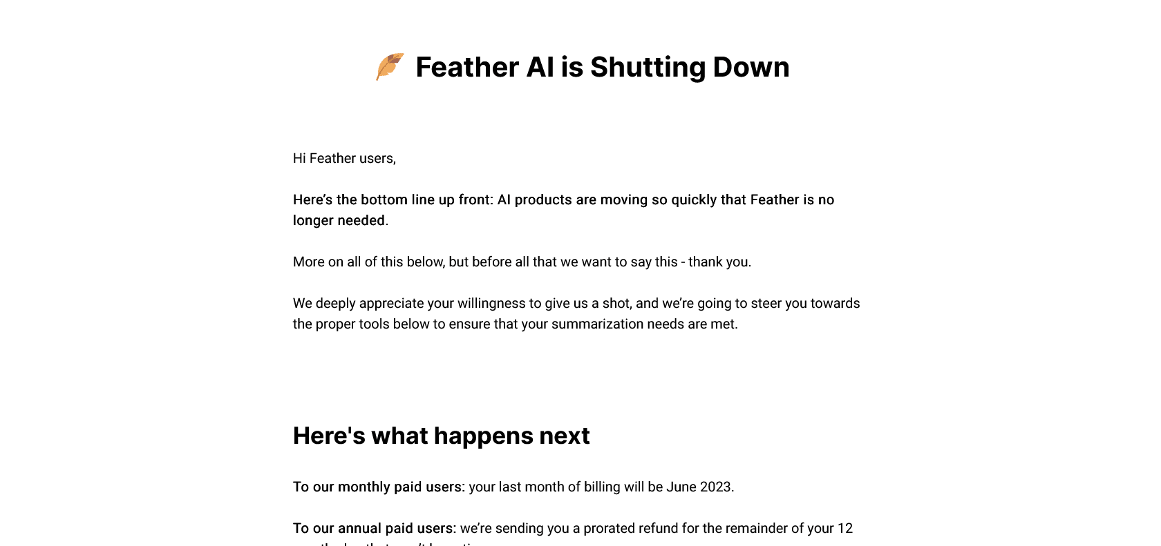 Screenshot of Feather AI Website