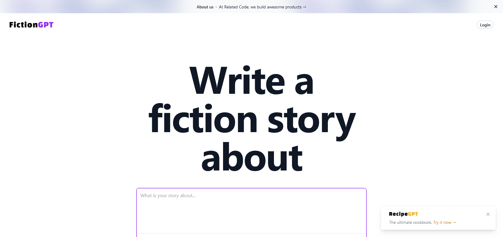 Screenshot of FictionGPT Website