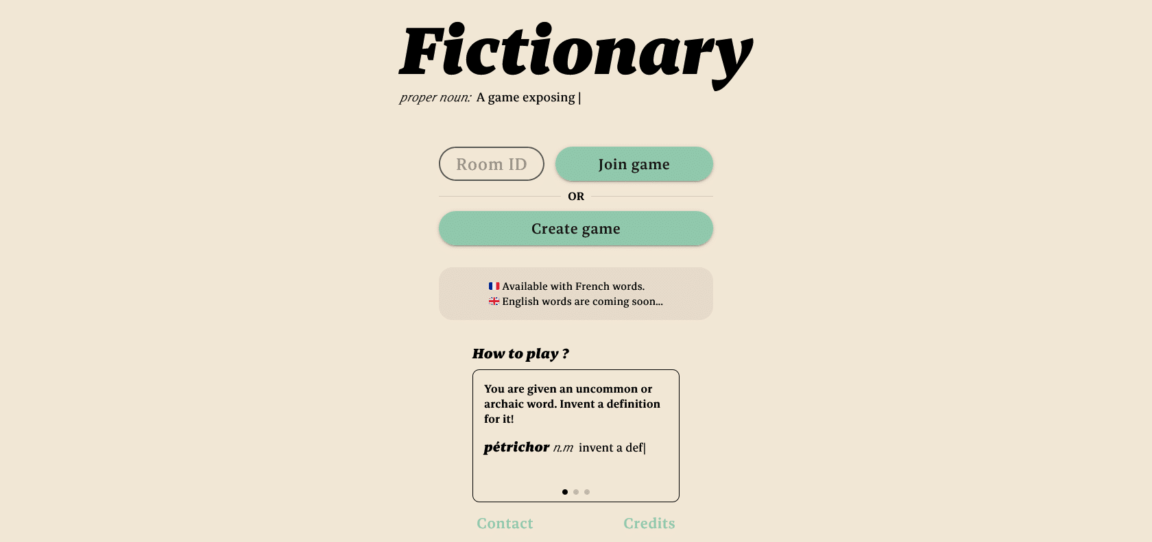 Screenshot of Fictionary Website