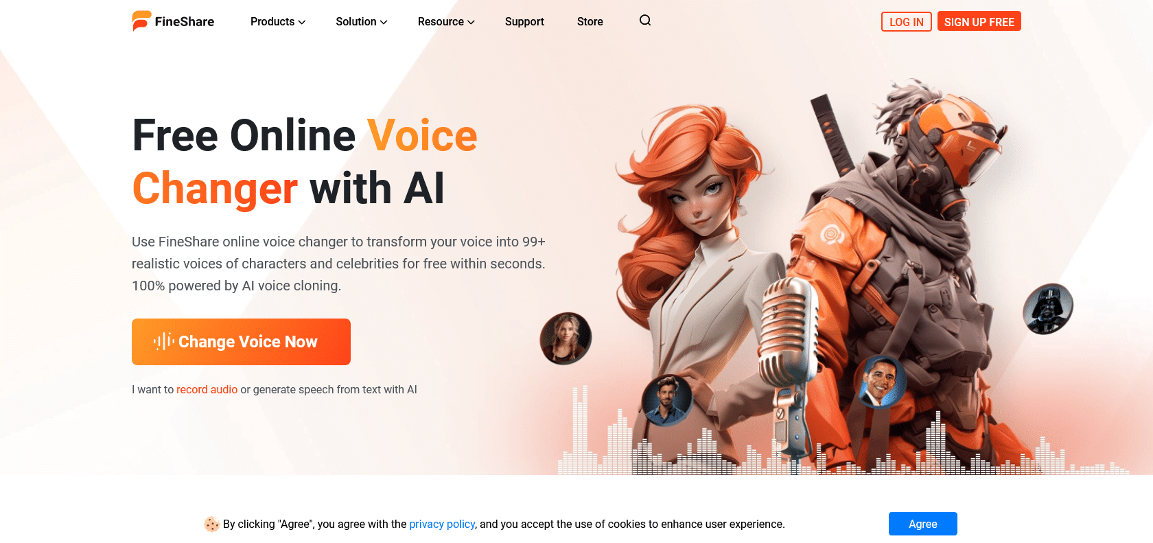 Screenshot of FineShare Online Voice Changer Website