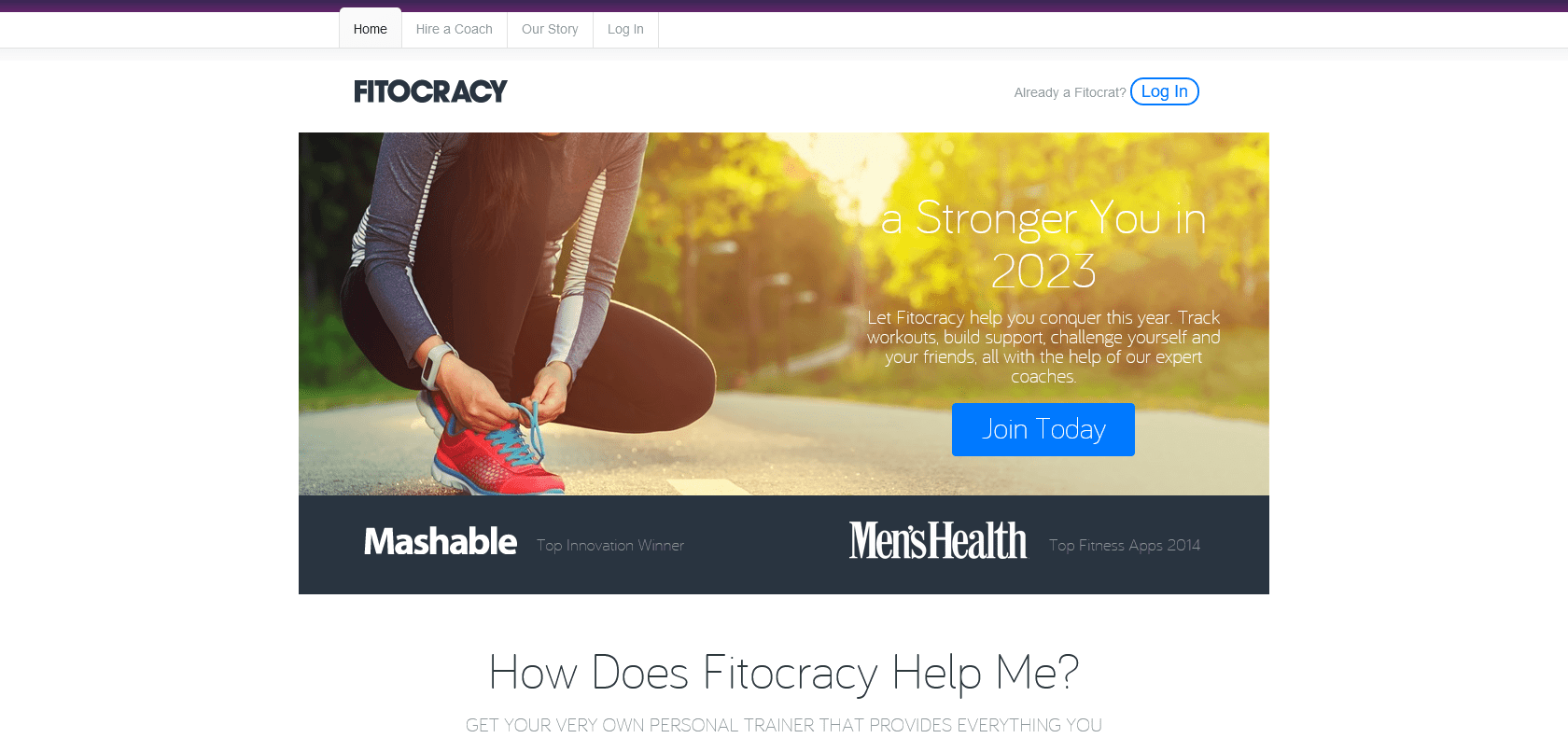 Screenshot of Fitocracy Website