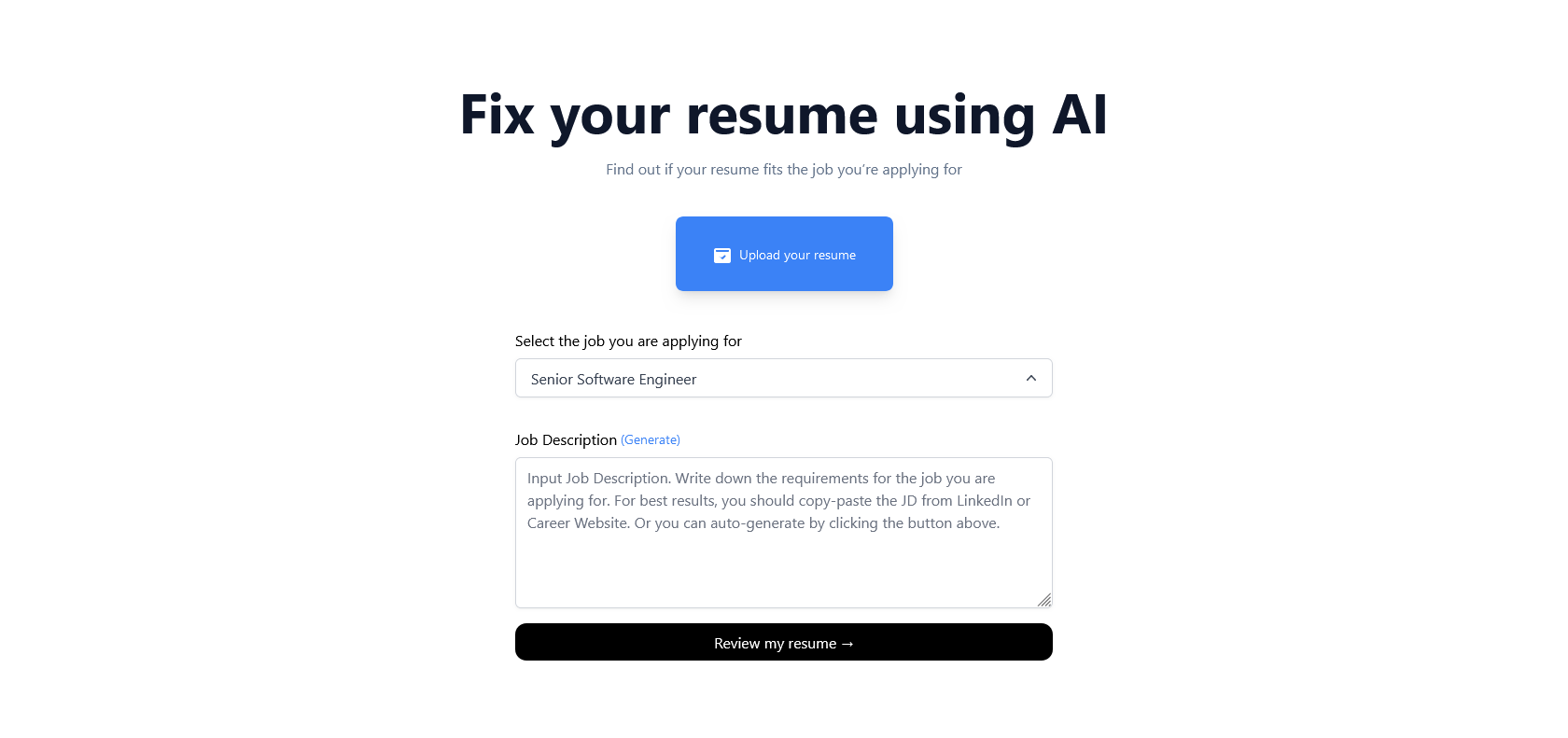 Screenshot of Fix My Resume Website