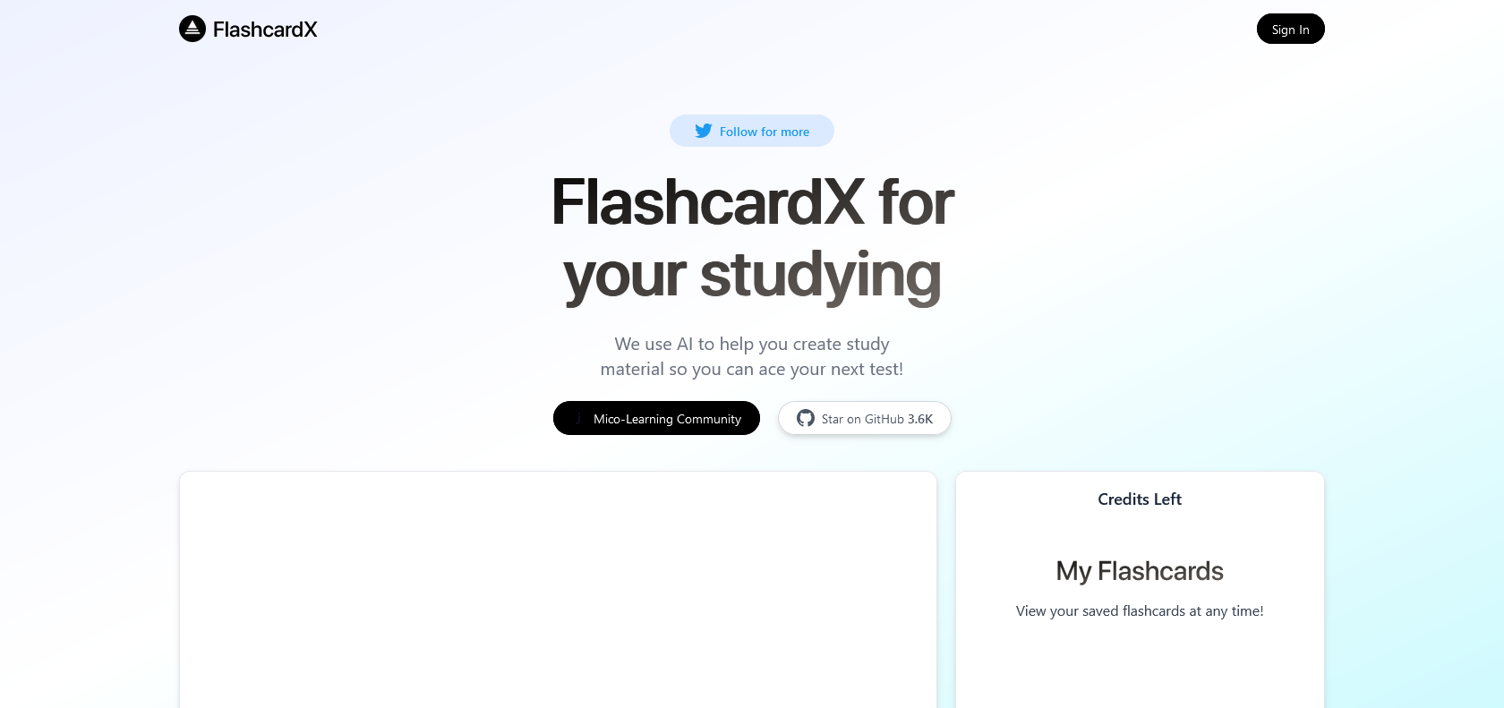 Screenshot of FlashcardX Website