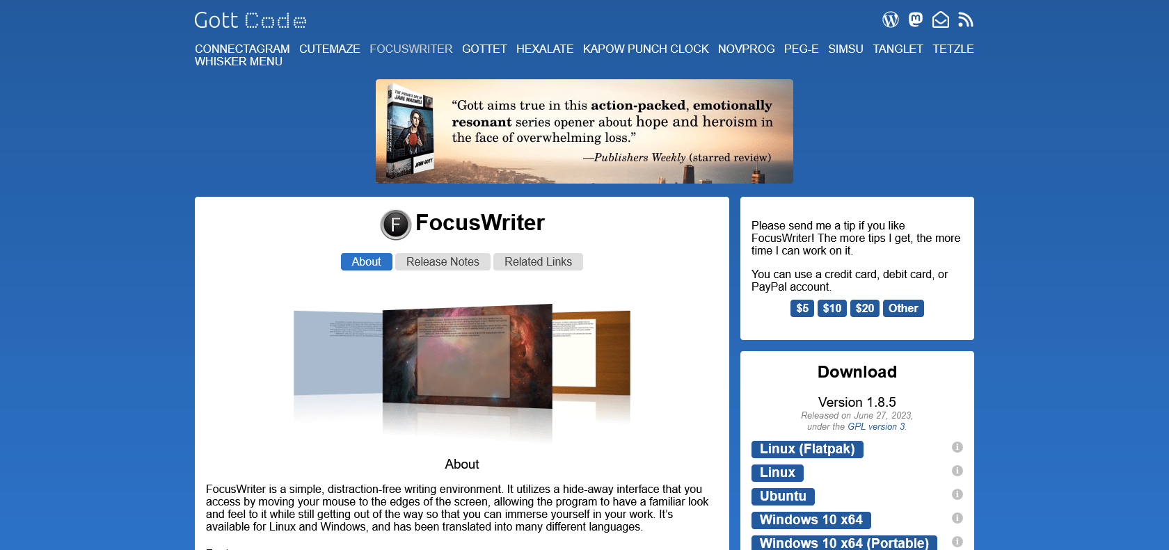 Screenshot of FocusWriter Website
