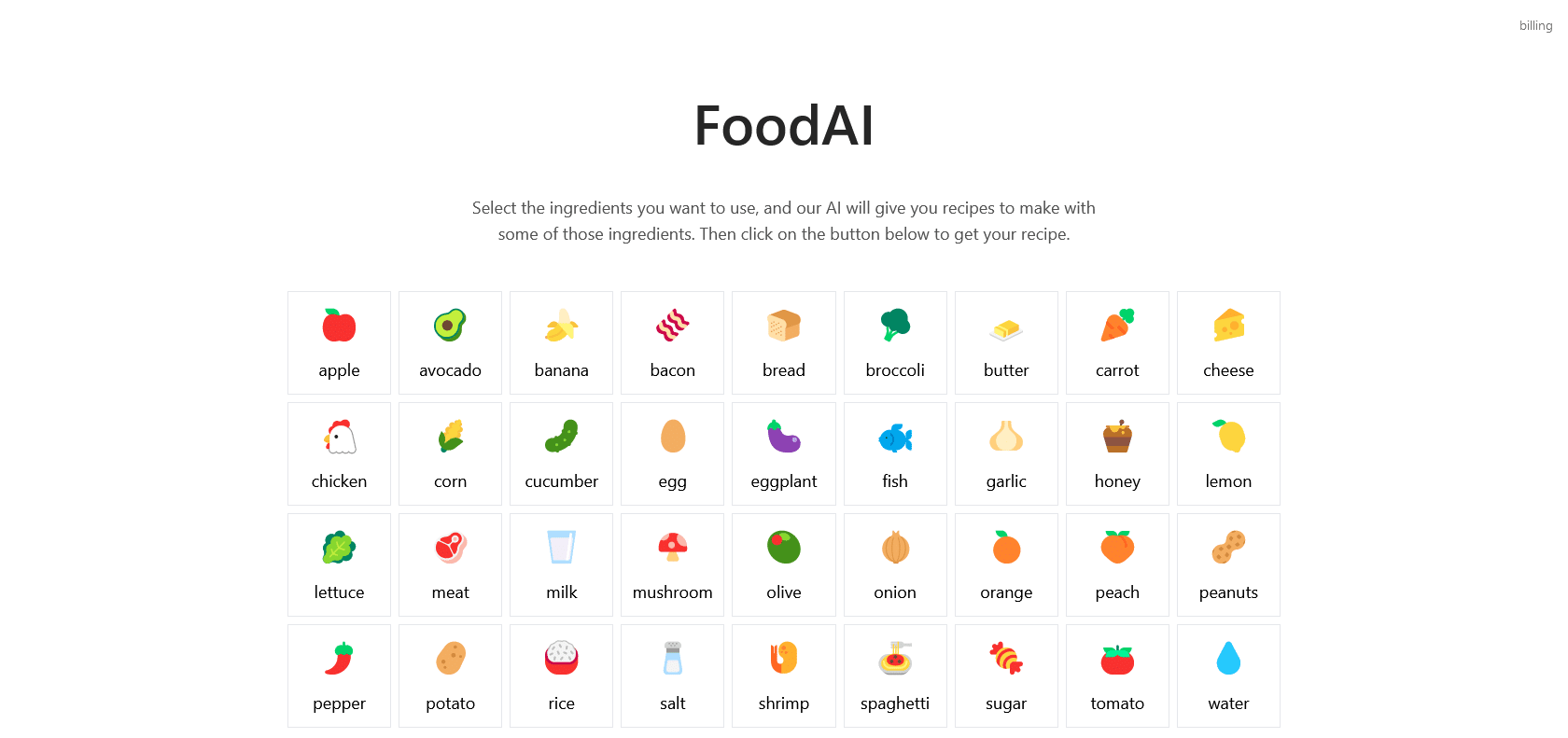 Screenshot of FoodAI Website