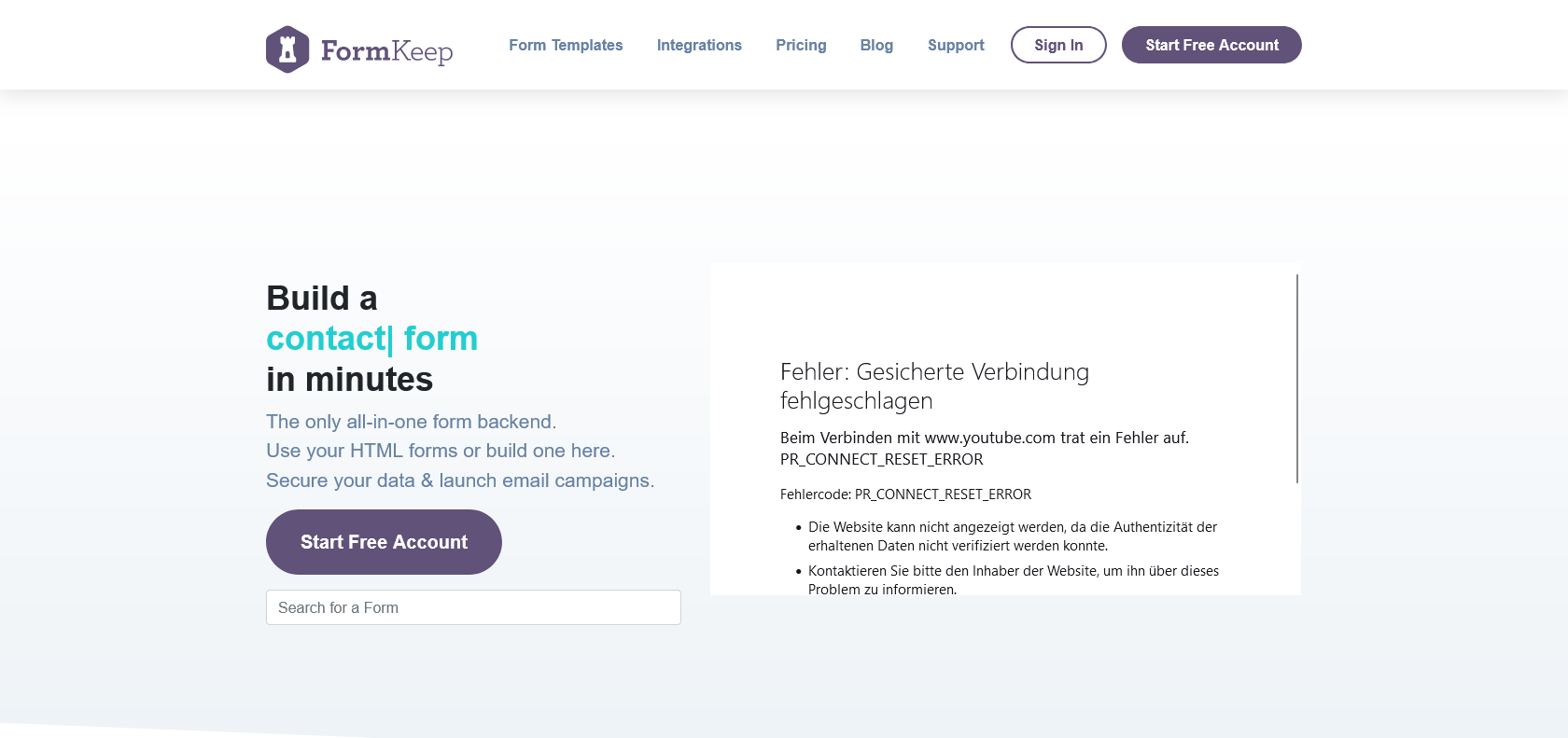 Screenshot of FormKeep Website