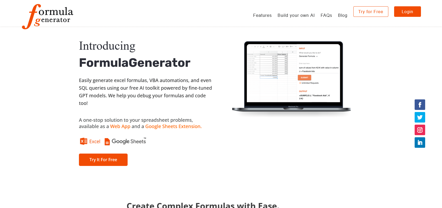 Screenshot of Formula Generator Website