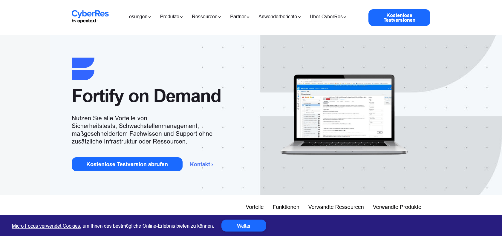 Screenshot of Fortify On Demand Website