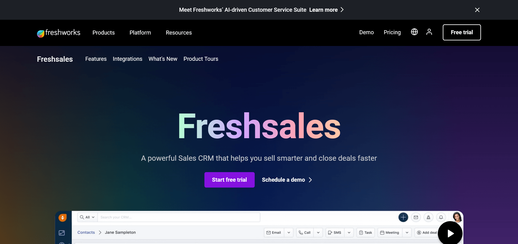 Screenshot of Freshsales Website