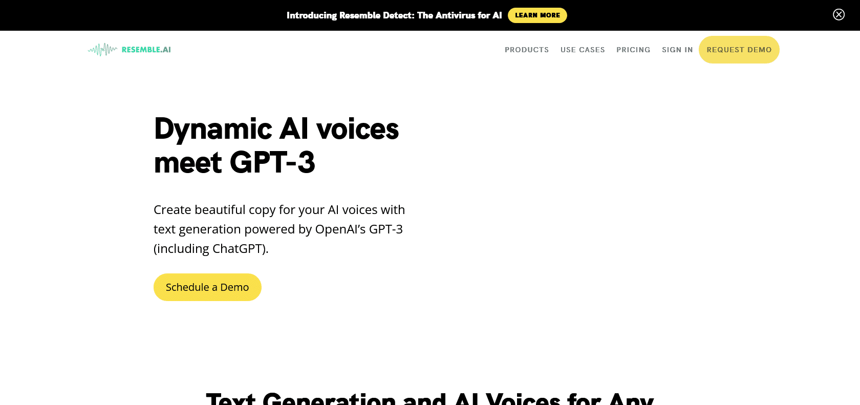 Screenshot of GPT-3 Custom AI Voices Website