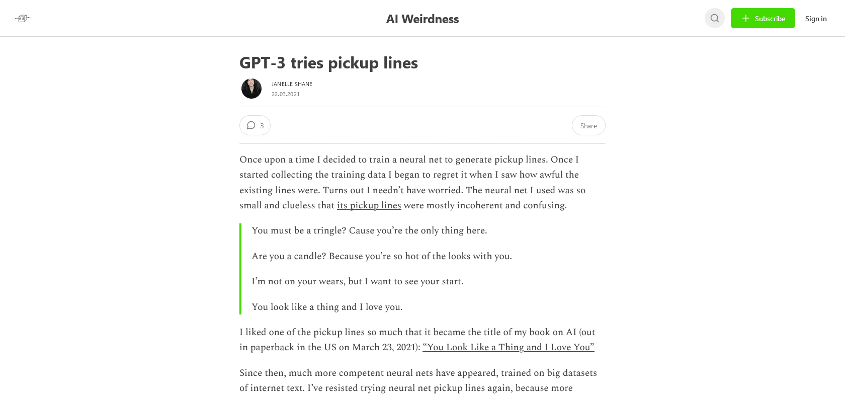 GPT-3 Pickup Lines