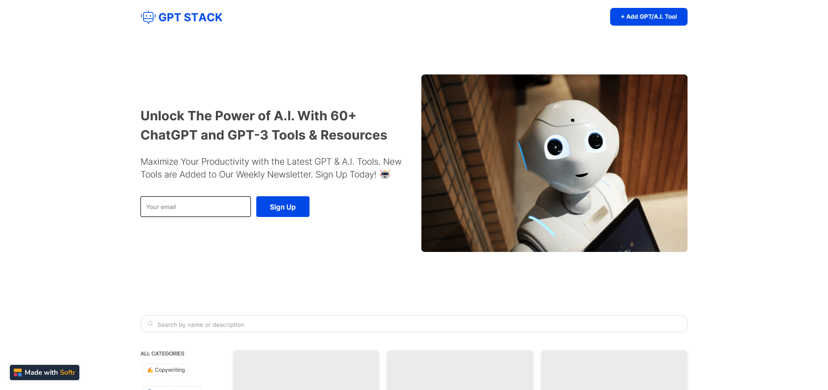 Screenshot of GPT stack Website