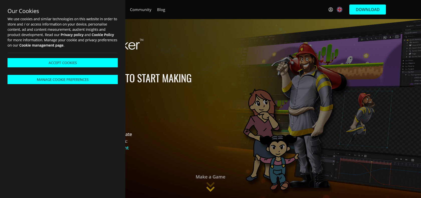 Screenshot of GameMaker Studio 2 Website