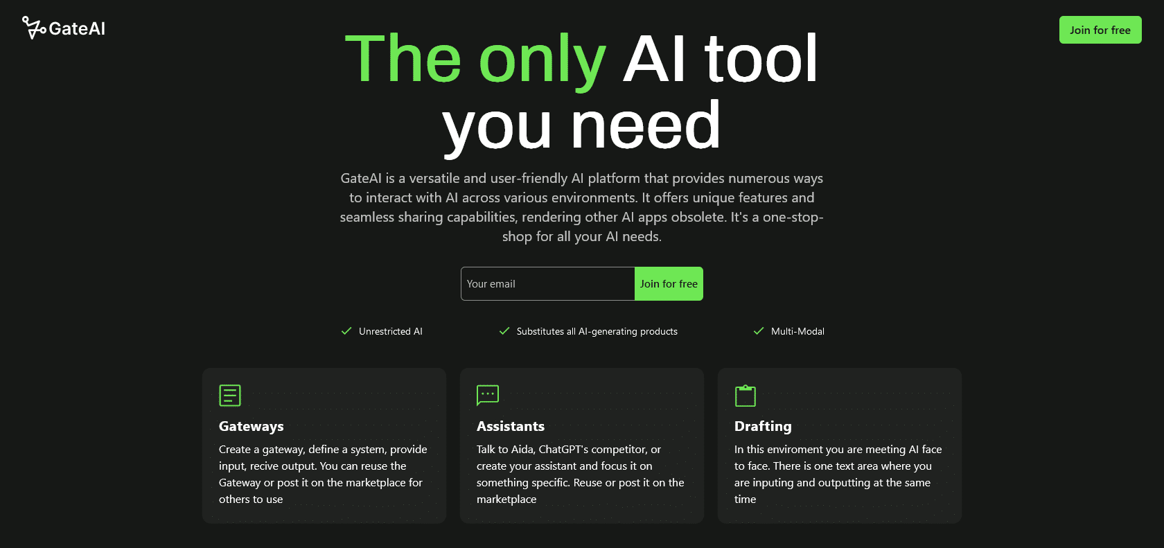 Screenshot of GateAI Website