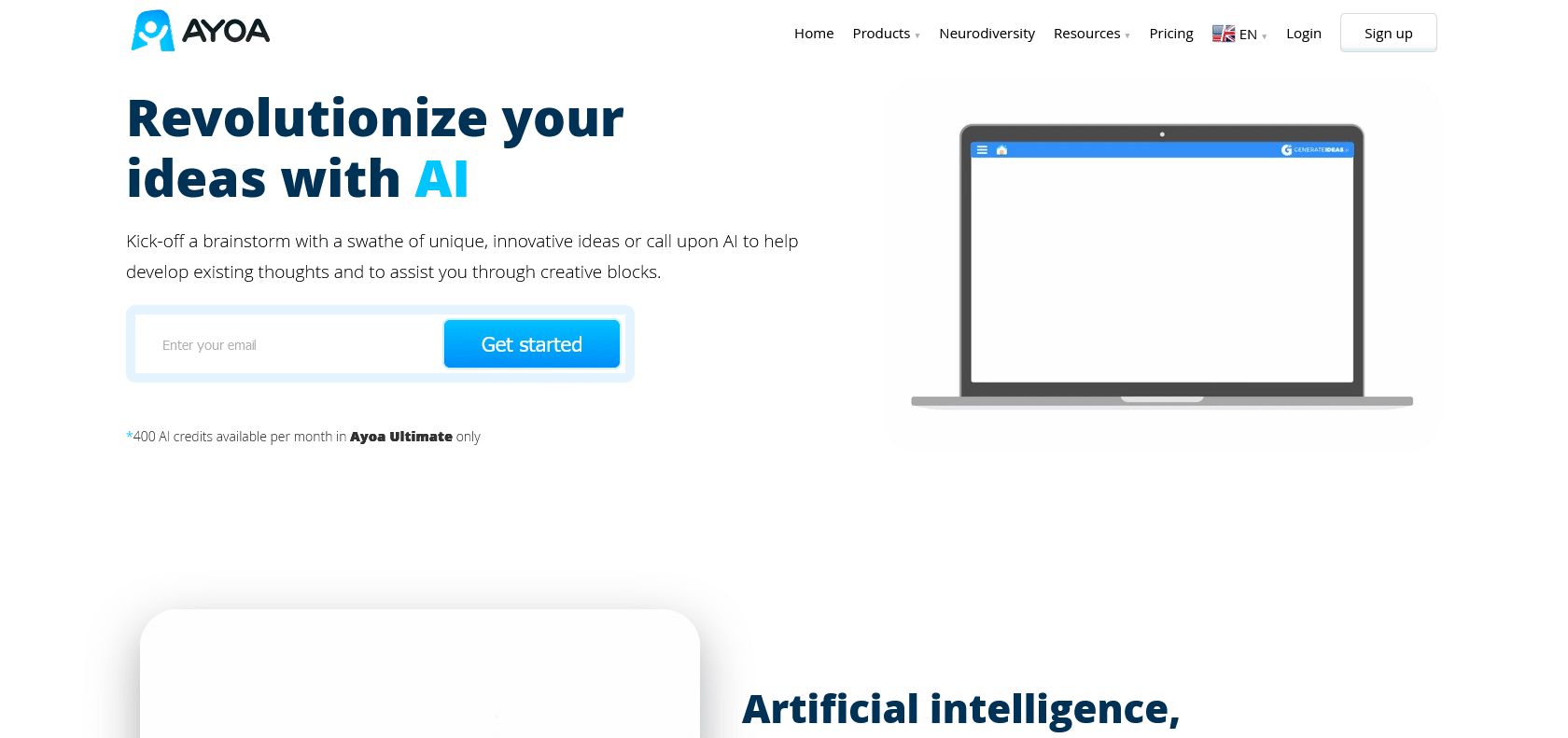 Screenshot of GenerateIdeas Website