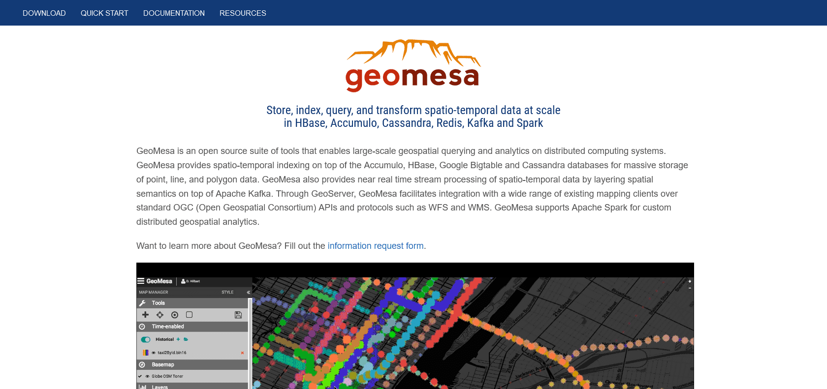 Screenshot of GeoMesa Website