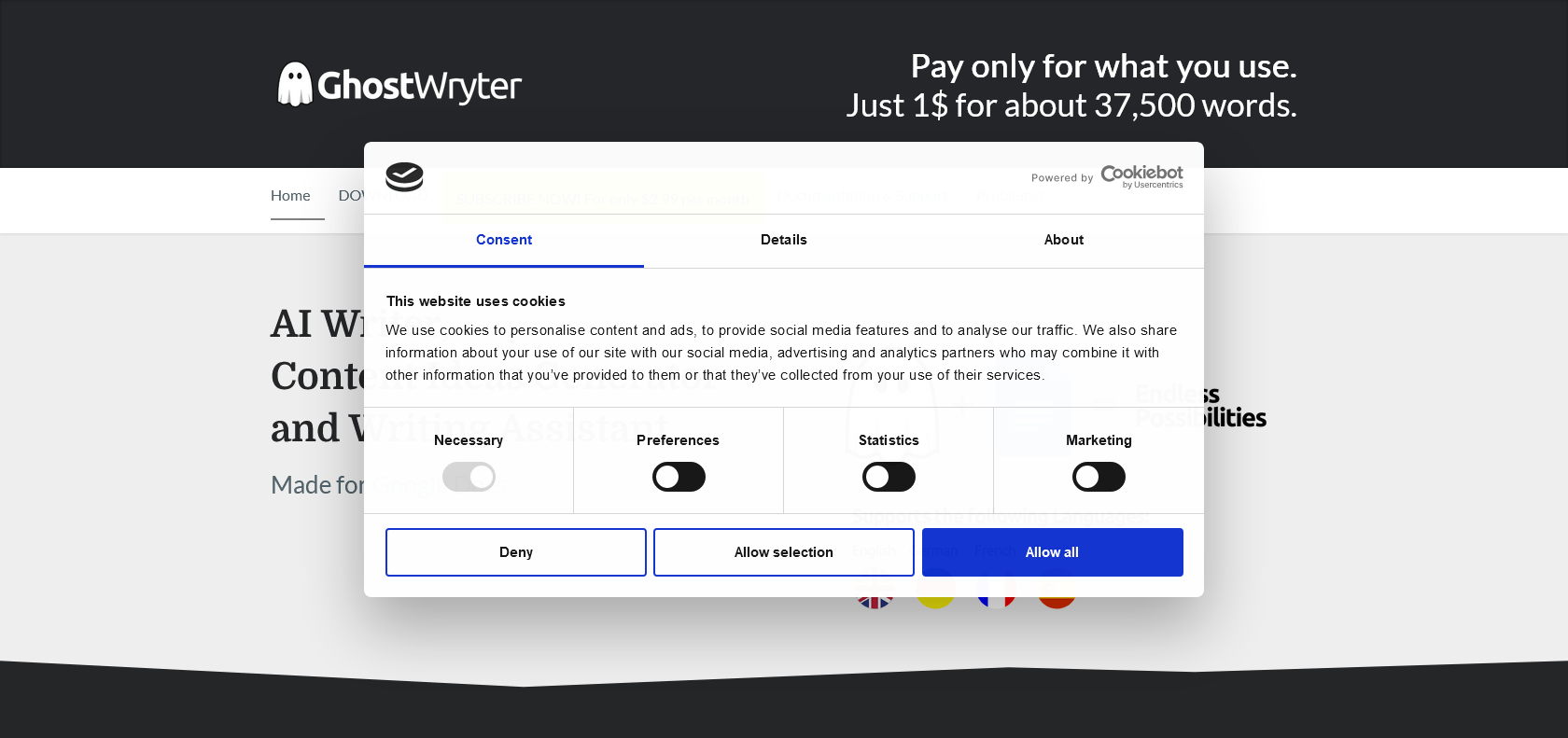 Screenshot of GhostWryter Website