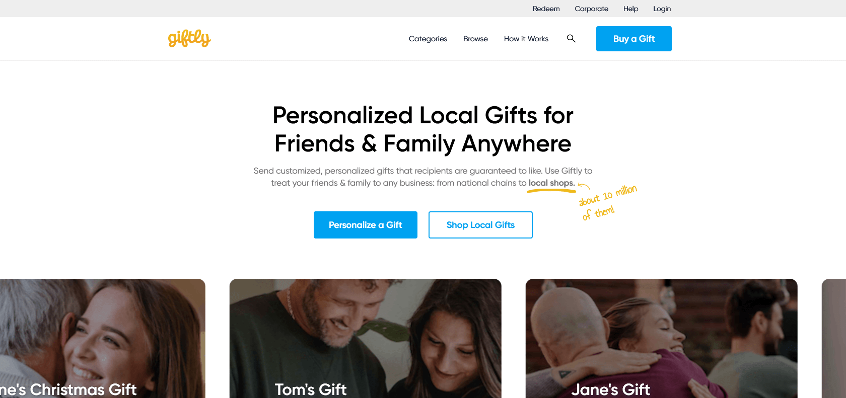 Screenshot of Giftly Website