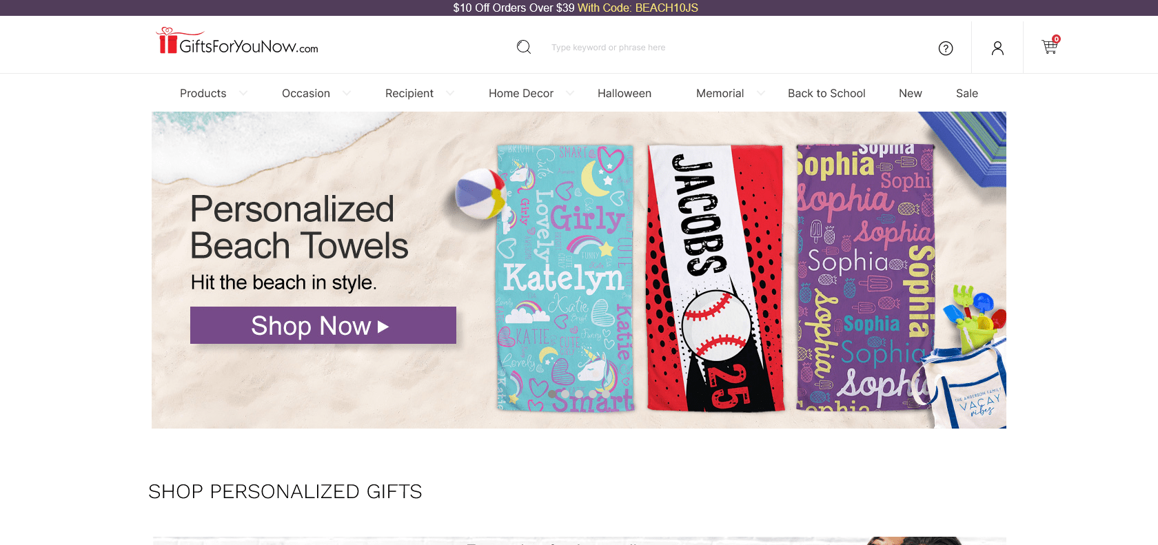 Screenshot of GiftsForYouNow Website