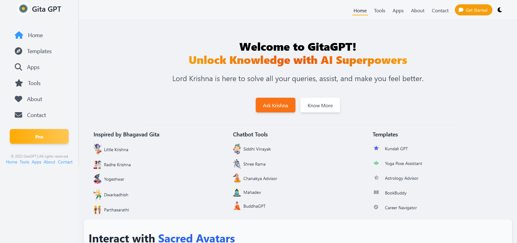 Screenshot of Gita GPT Website