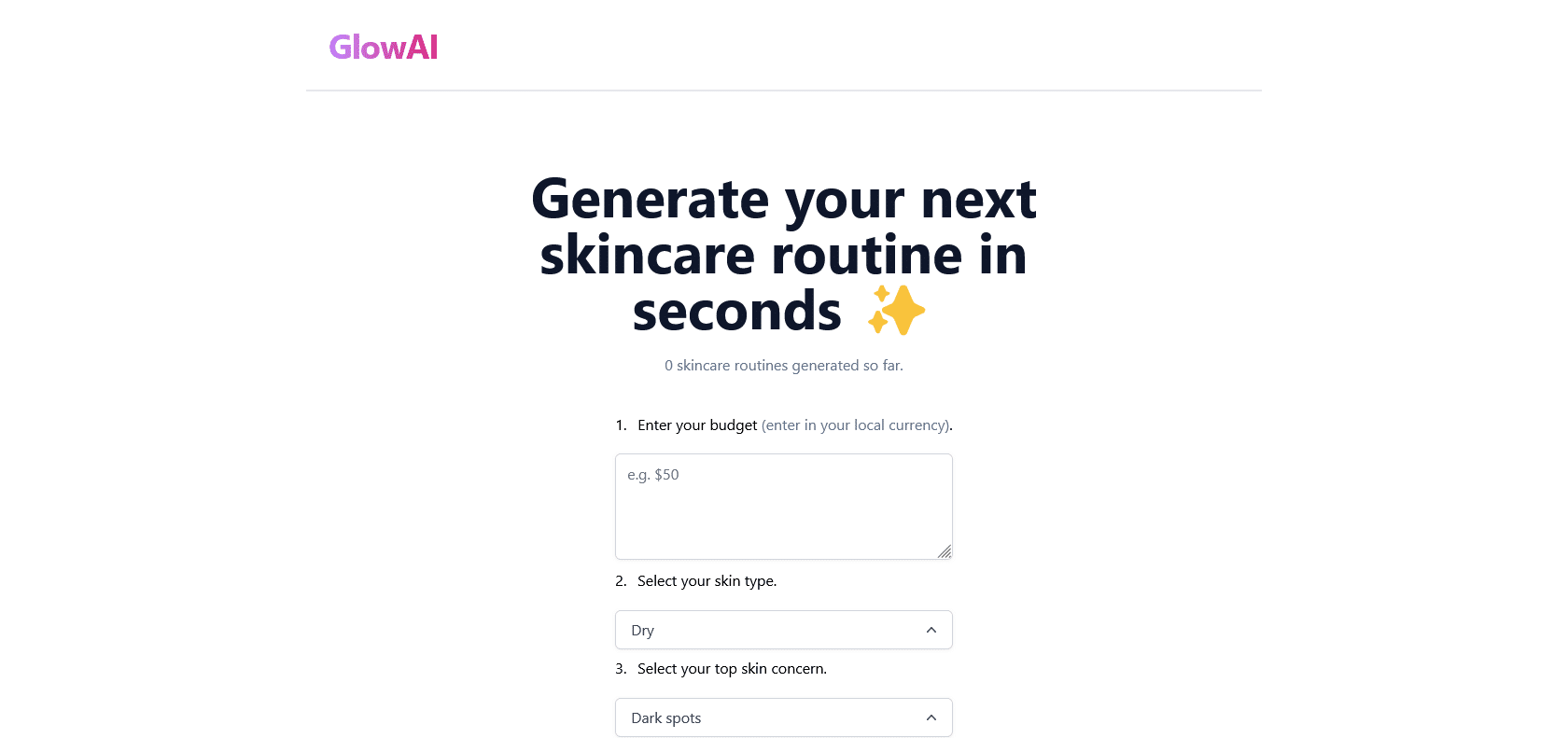 Screenshot of Glow AI Website
