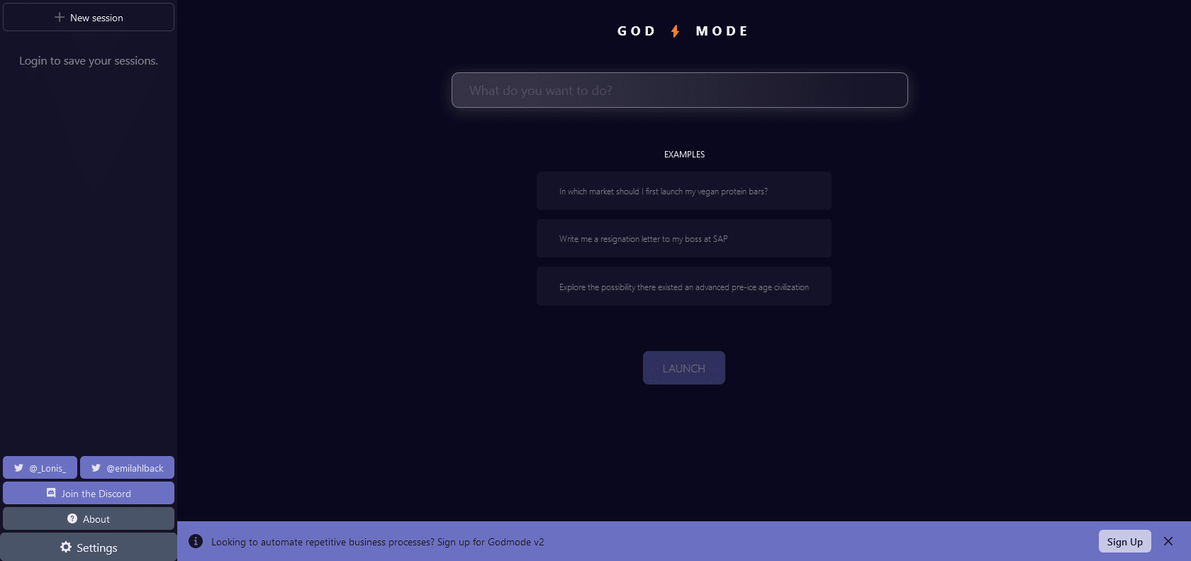 Screenshot of Godmode Website