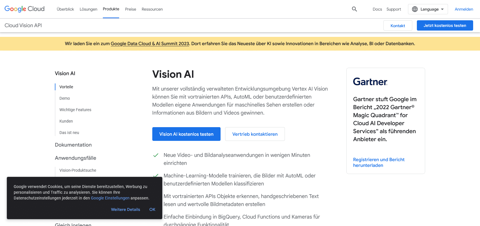 Screenshot of Google AutoML Vision Website