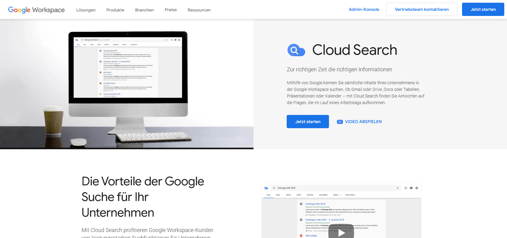 Screenshot of Google Cloud Search Website