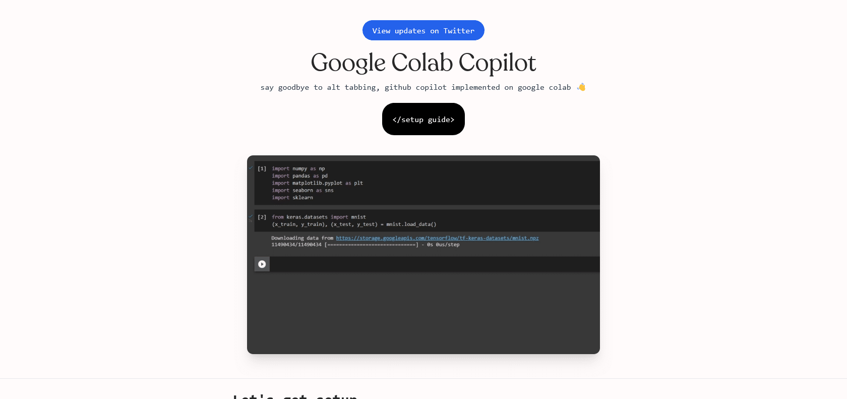 Screenshot of Google Colab Copilot Website