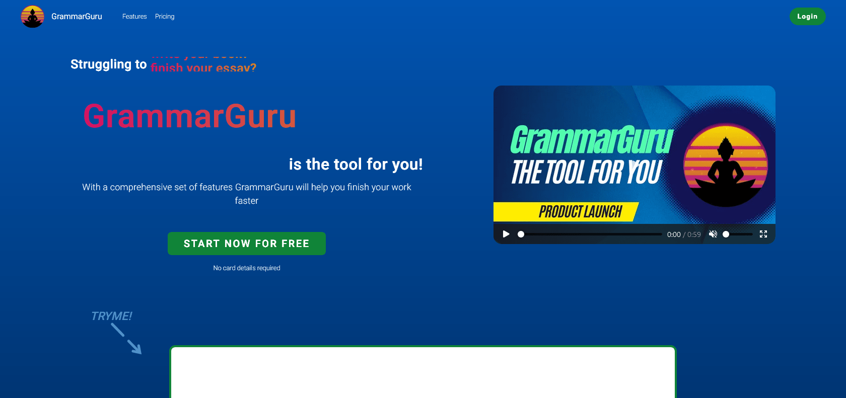 Screenshot of GrammarGuru Website