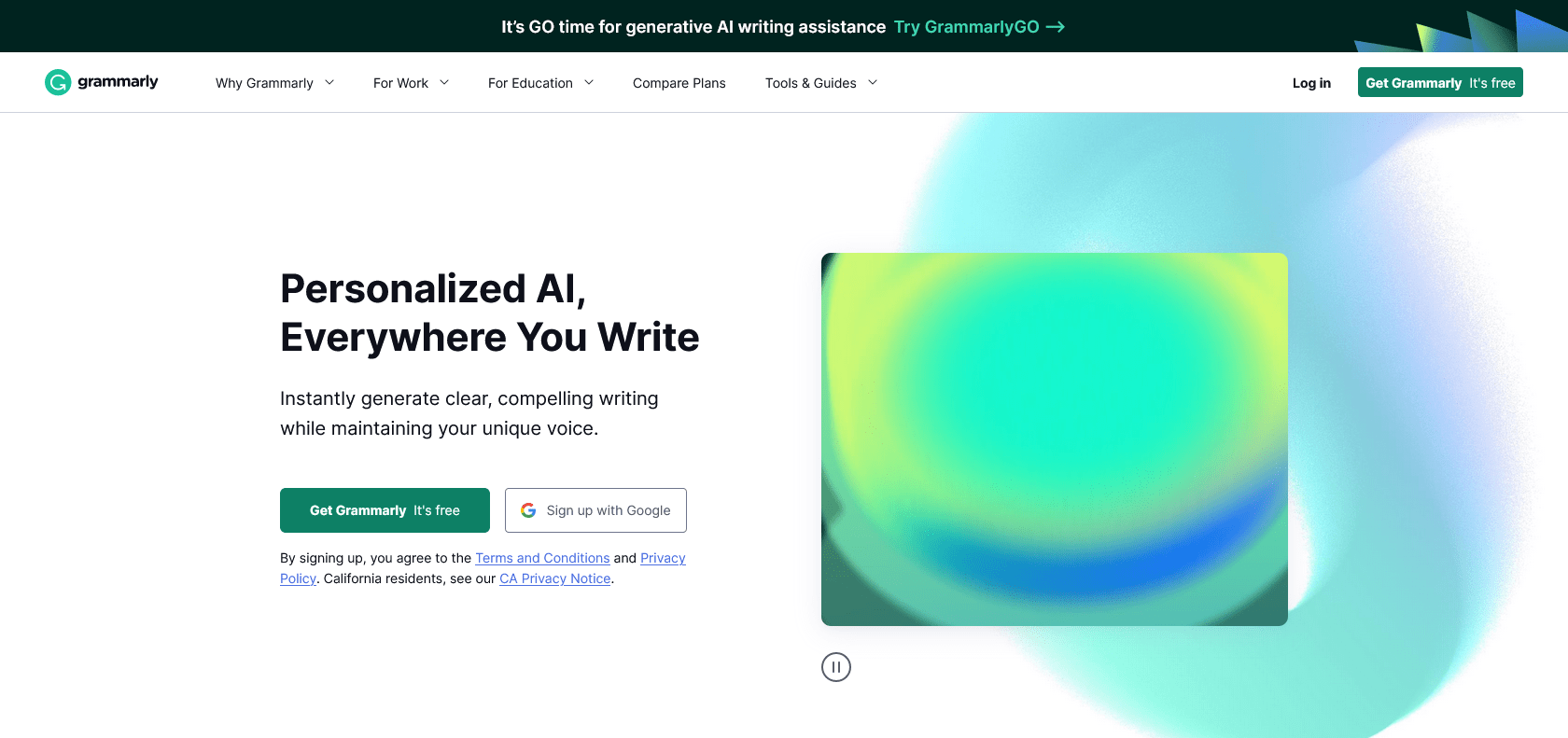 Screenshot of Grammarly AI Website