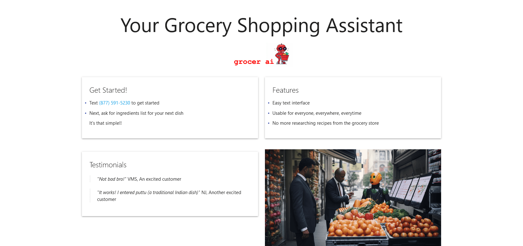 Screenshot of Grocer AI Website