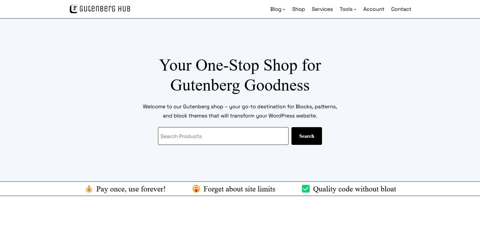 Screenshot of Gutenberg Hub Website