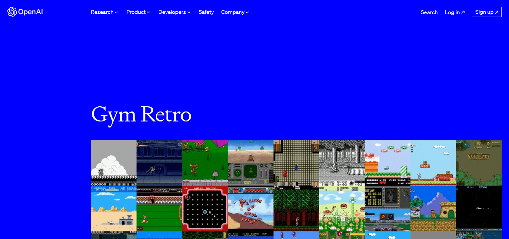 Screenshot of Gym Retro Website