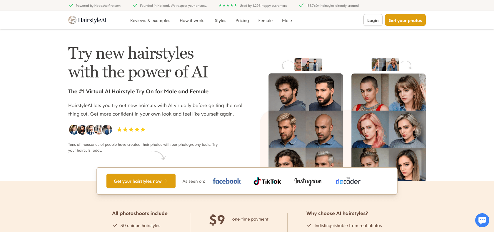 Screenshot of HairstyleAI Website