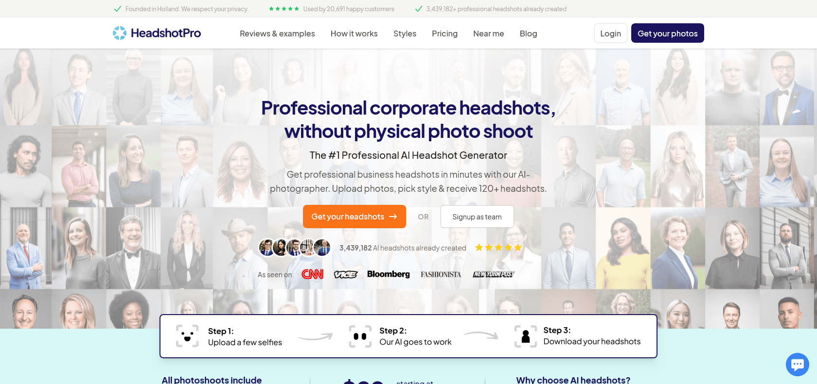 Screenshot of Headshotpro Website