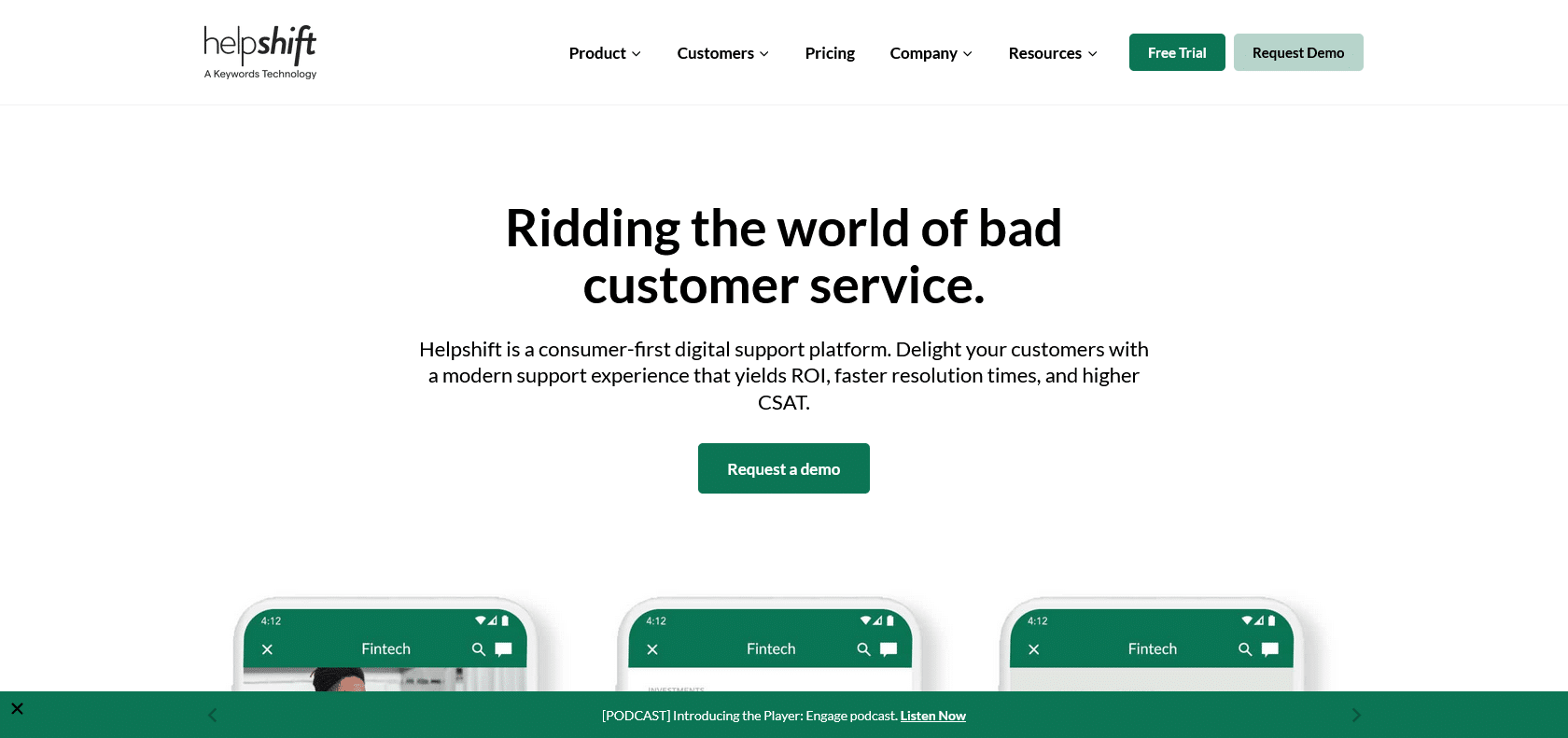 Screenshot of Helpshift Website