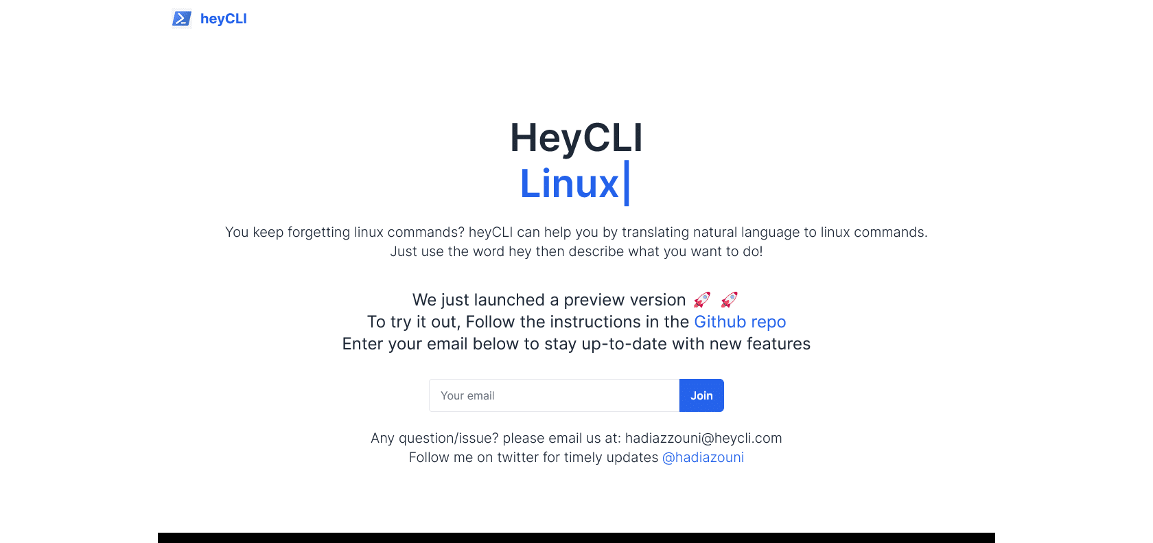 Screenshot of HeyCLI Website