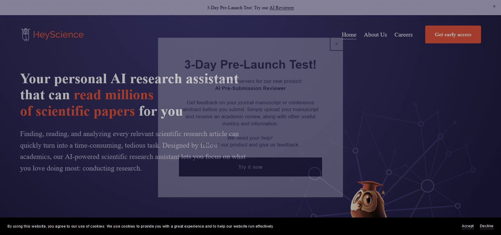 Screenshot of HeyScience Website