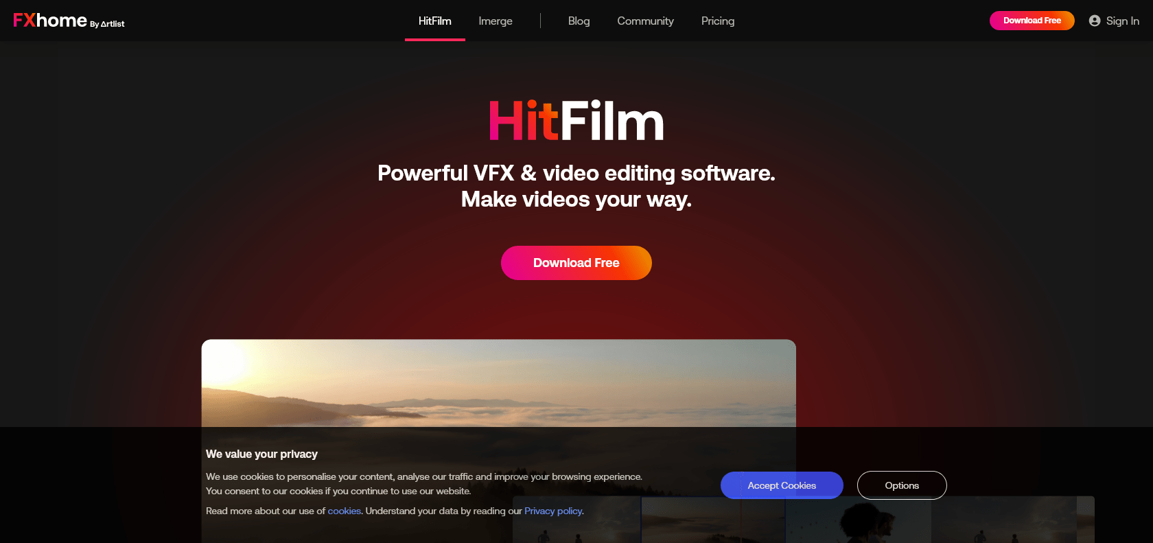 Screenshot of HitFilm Express Website