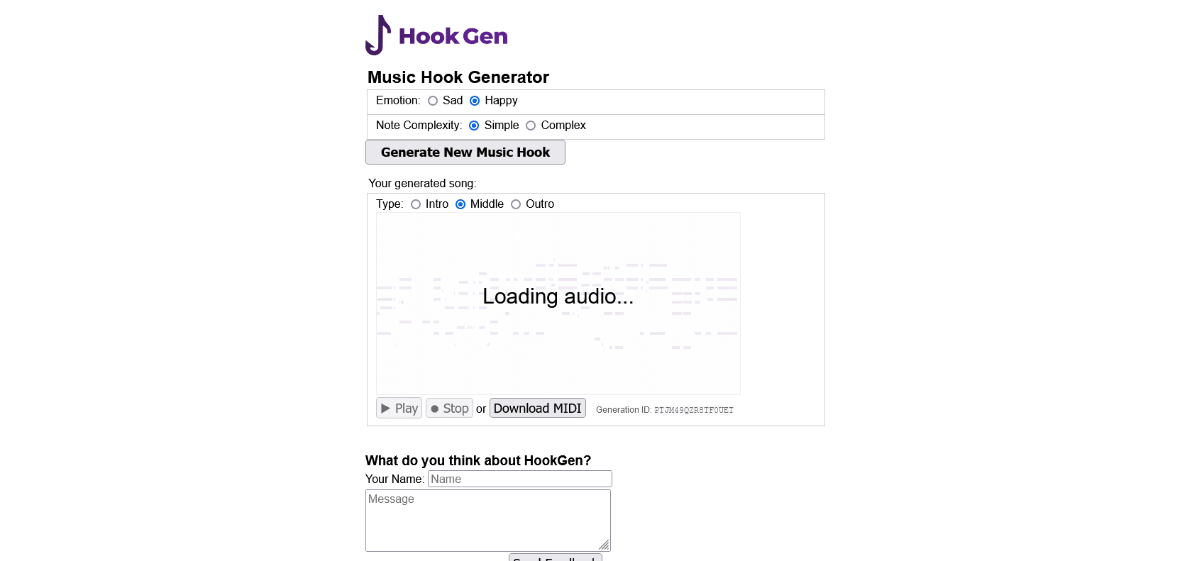 Screenshot of HookGen Website