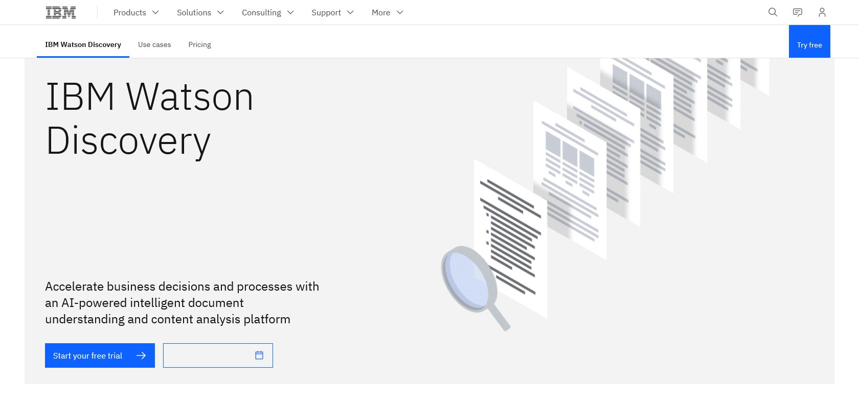 Screenshot of IBM Watson Discovery Service Website