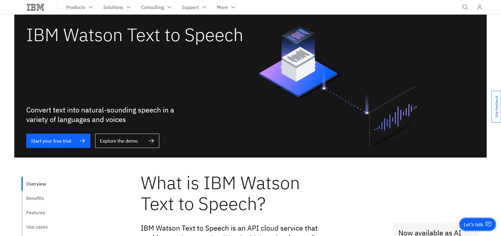 Screenshot of IBM Watson Text To Speech Website