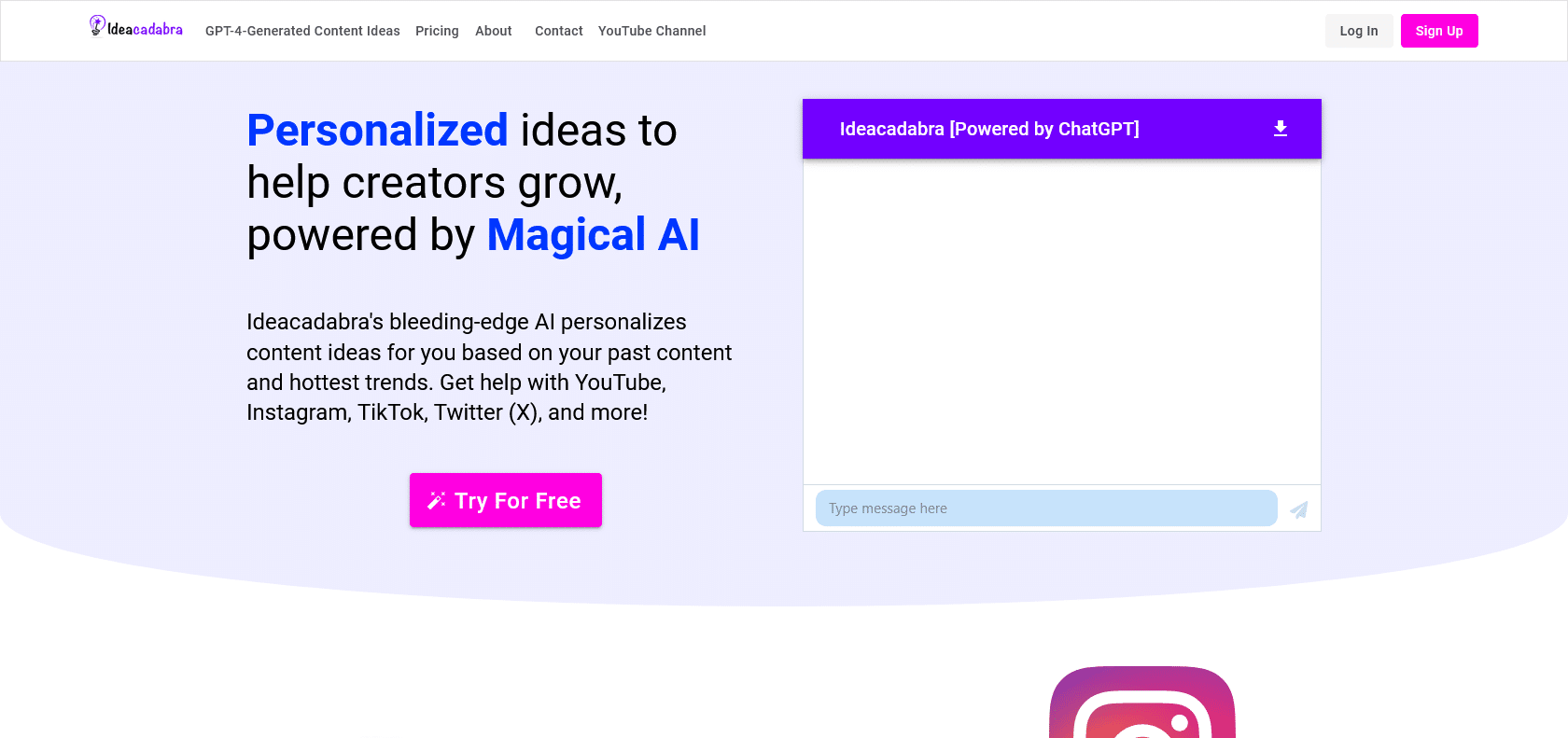 Screenshot of Ideacadabra Website