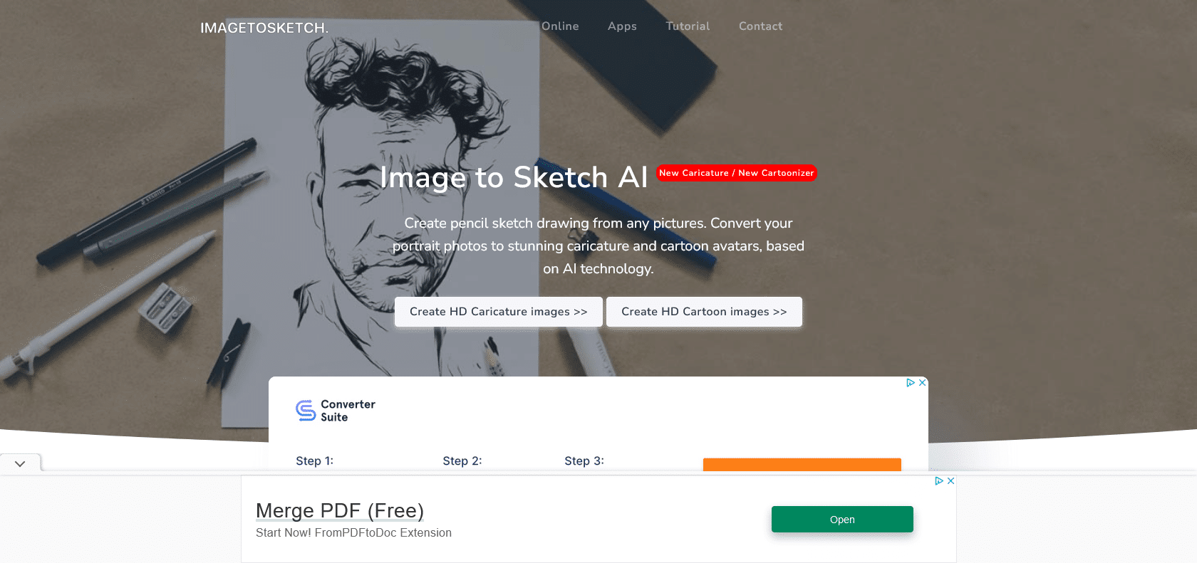 Screenshot of Image to Sketch AI Website