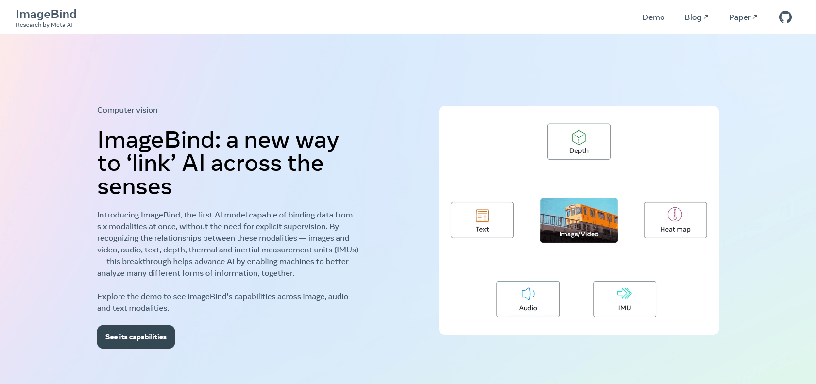 Screenshot of ImageBind by Meta Website