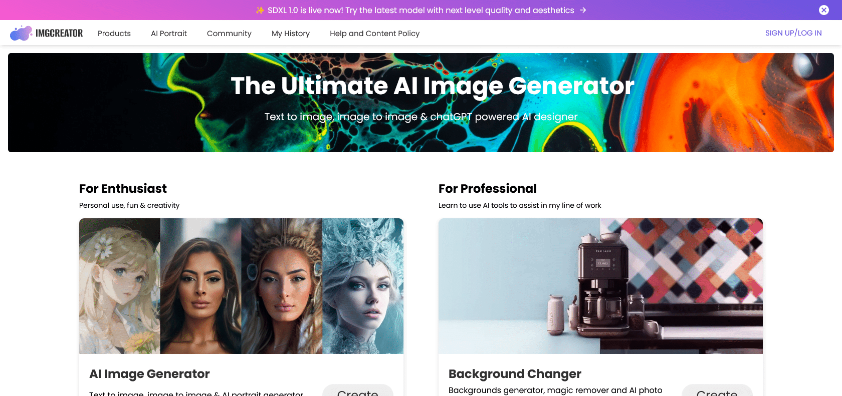 Screenshot of Imgcreator Website